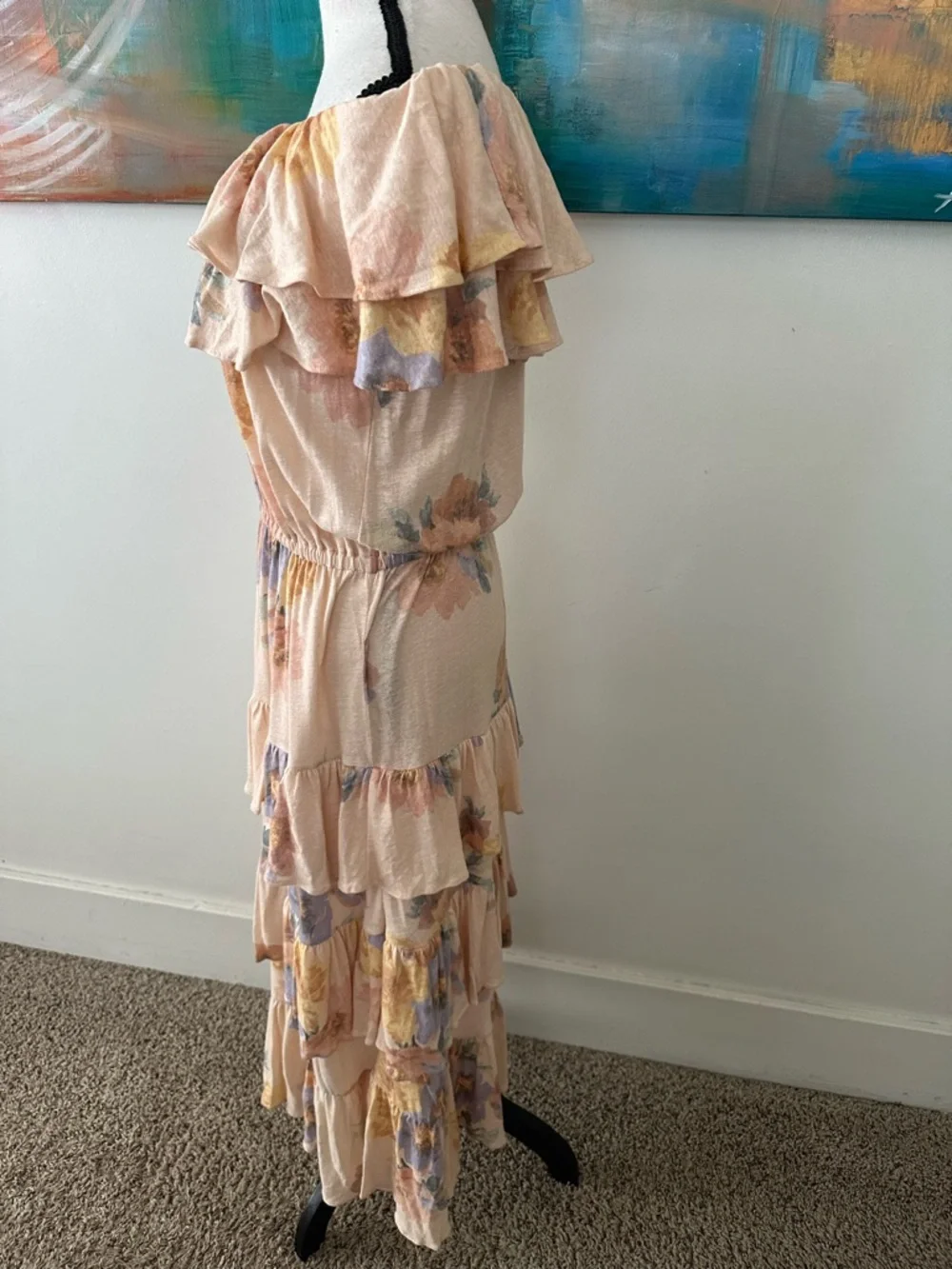 Ralph Lauren Black Label NWT Floral Tiered Off Shoulder Midi Dress Linen Blend L - Picture 6 of 15